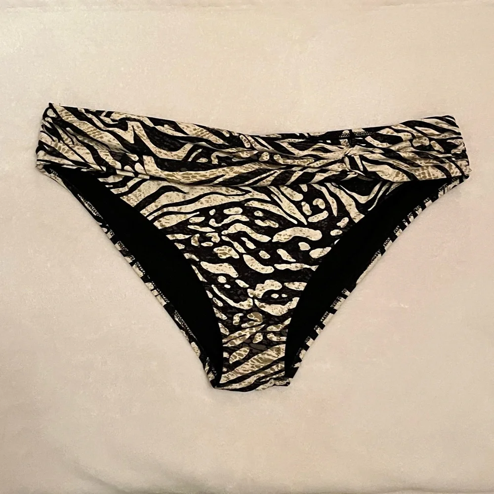 Lascana Ruched Zebra Print Bikini Bottom size 8 Grey Black Cream Brown Beach - Picture 3 of 9